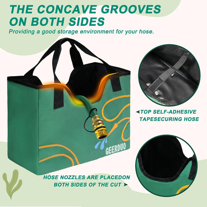 Garden Hose Storage Bag, 50-100FT Portable Expandable Hose Holder for RV, Camping & Car Washing, Waterproof Double-Layer Oxford Cloth Hose Bag for Yard, Camper & Outdoor Use (Green Flower)