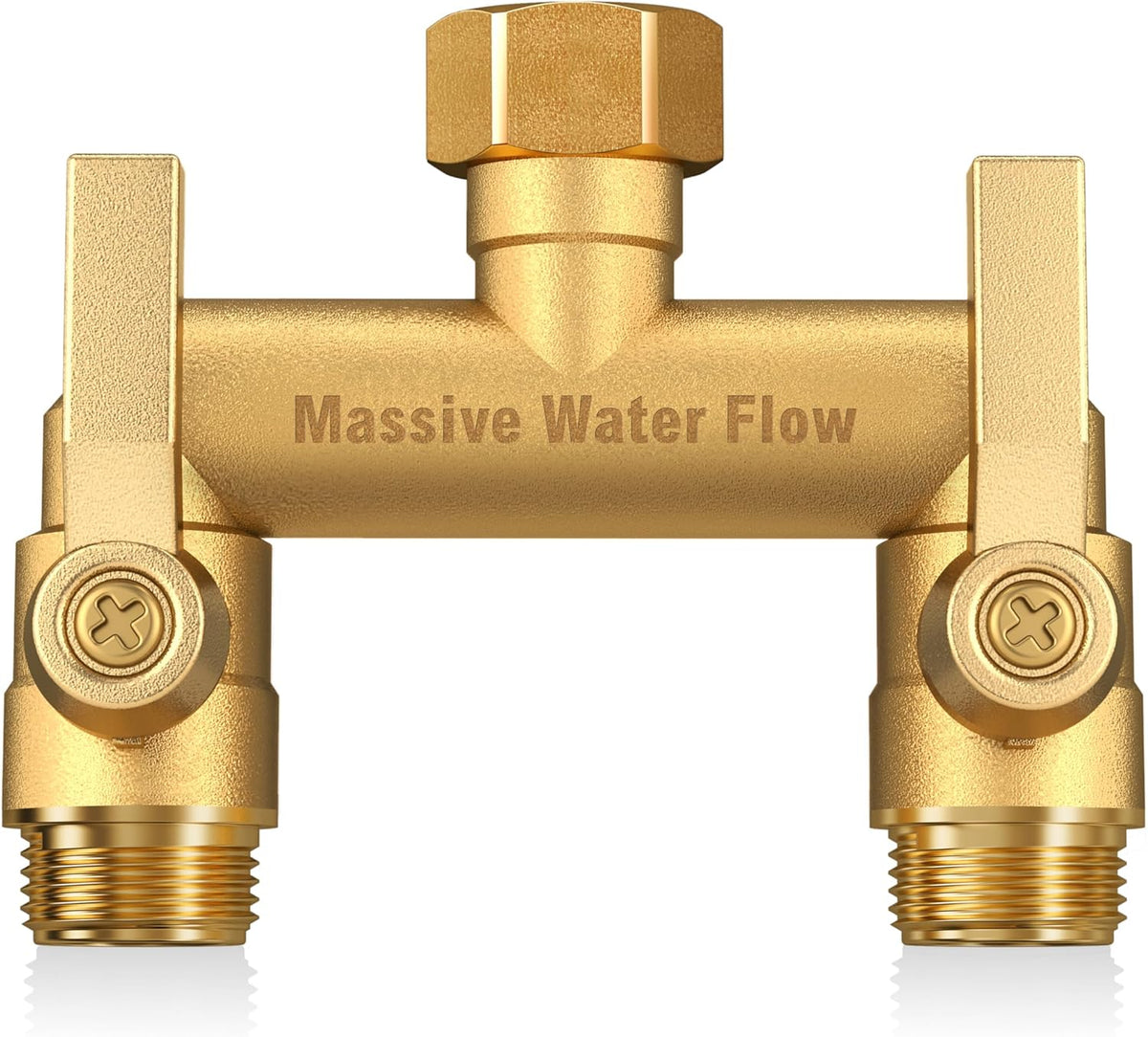 3 Way Hose Splitter Heavy Duty, Solid Brass Full Flow Outdoor Faucet and Garden Hose Splitters, Water Spigot Splitter T Adapter, All Metal Water Connector with Shut-Off Valve, 3/4 - Inch GHT Thread