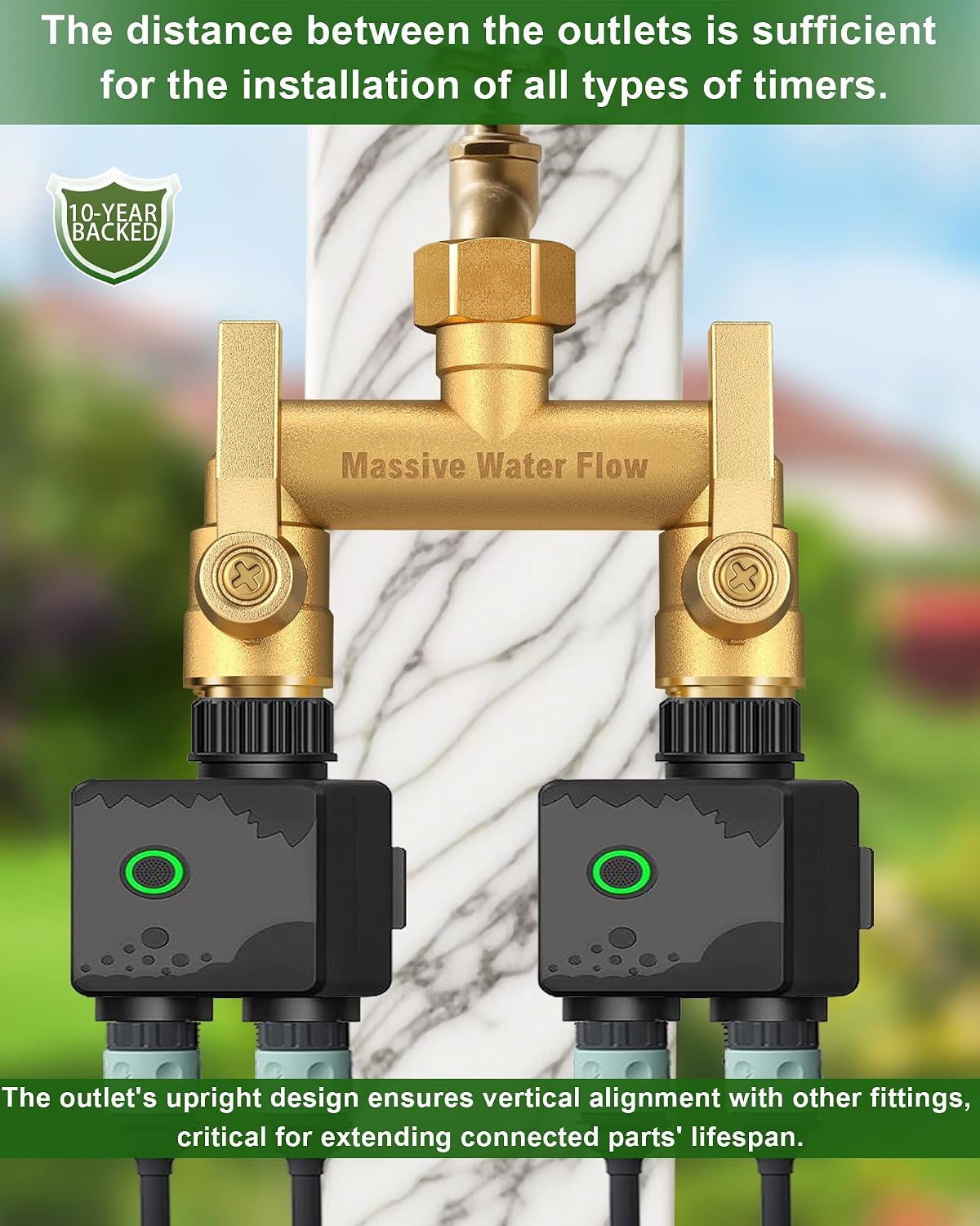 3 Way Hose Splitter Heavy Duty, Solid Brass Full Flow Outdoor Faucet and Garden Hose Splitters, Water Spigot Splitter T Adapter, All Metal Water Connector with Shut-Off Valve, 3/4 - Inch GHT Thread