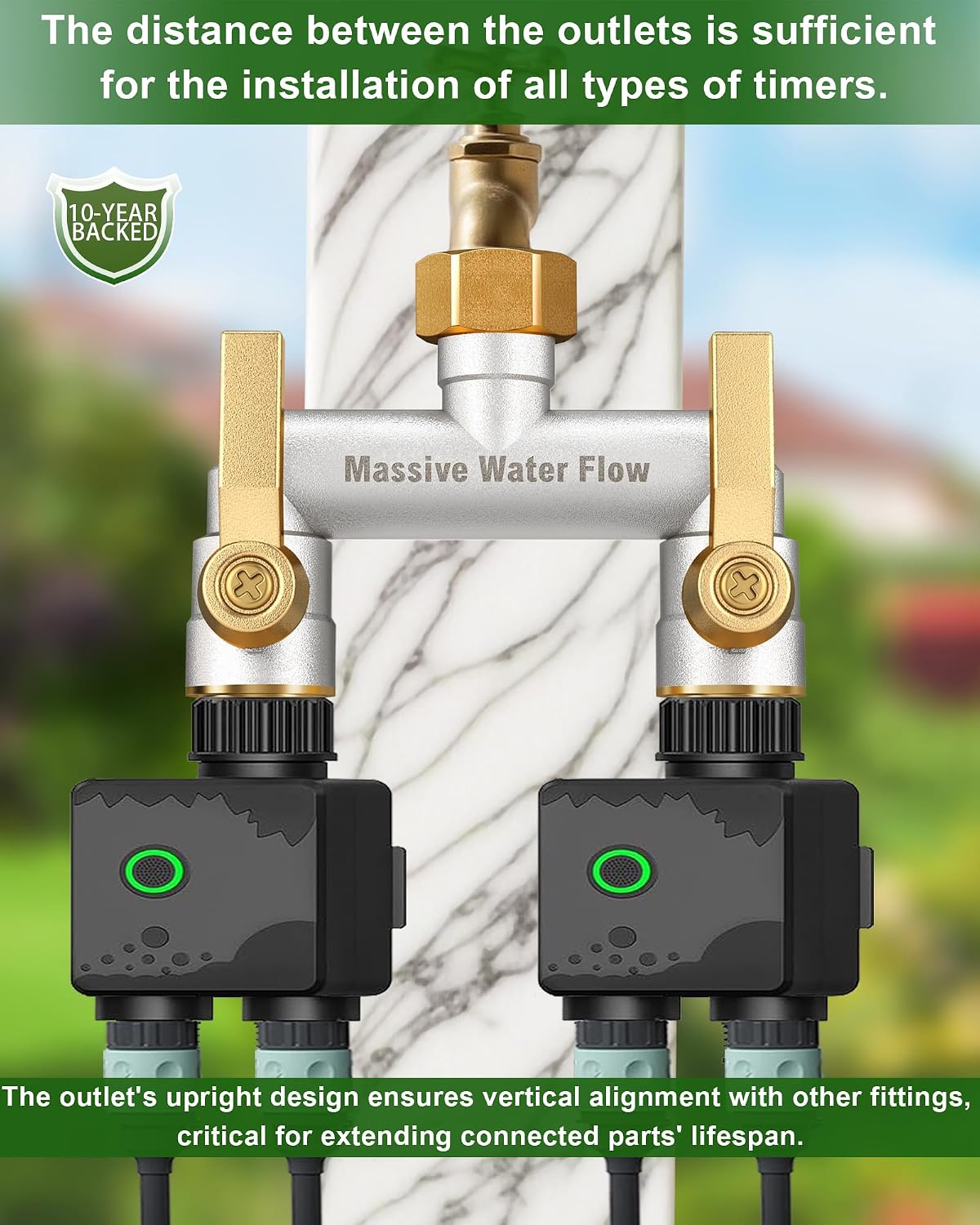 3 Way Hose Splitter Heavy Duty, Solid Brass Full Flow Outdoor Faucet and Garden Hose Splitters, Water Spigot Splitter T Adapter, All Metal Water Connector with Shut-Off Valve, 3/4 - Inch GHT Thread