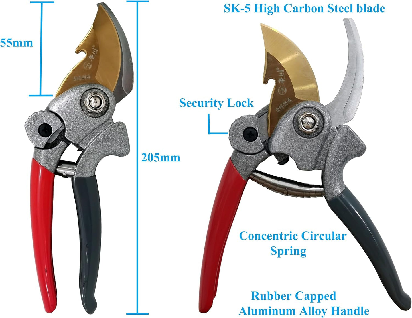 Pruning Shears for Gardening, Garden Scissors and Clippers, Professional Branch Garden Secateurs (Red)