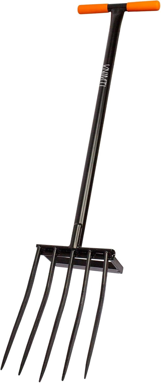 VNIMTI Pitchfork for Gardening, Heavy Duty Pitch Fork with Steel Handle, 5 Tines Garden Fork for Loosening Soil, Digging, 45 Inches