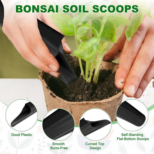 2-Pack Bonsai Soil Scoops, Plastic Garden Soil Scoops Bucket Shovel Potting Scoopers for Transplanting/Flower Planting/Plant Succulent, Colorful Small Gardening Tools [Black]