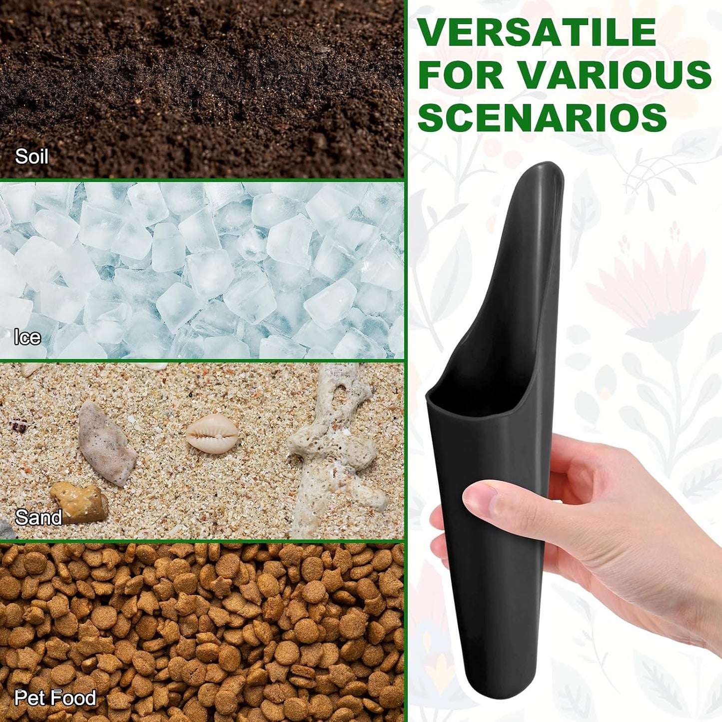 2-Pack Bonsai Soil Scoops, Plastic Garden Soil Scoops Bucket Shovel Potting Scoopers for Transplanting/Flower Planting/Plant Succulent, Colorful Small Gardening Tools [Black]