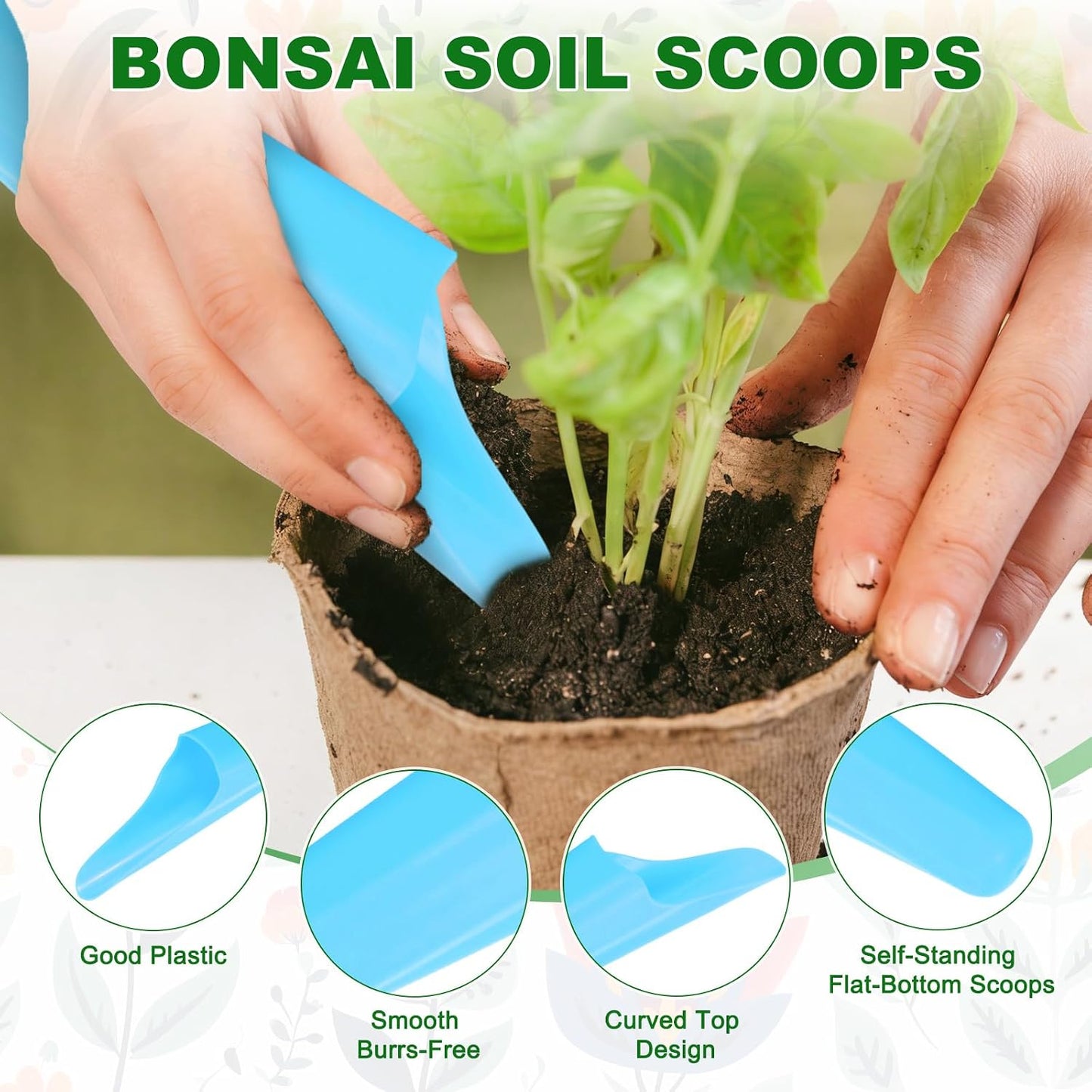 2-Pack Bonsai Soil Scoops, Plastic Garden Soil Scoops Bucket Shovel Potting Scoopers for Transplanting/Flower Planting/Plant Succulent, Colorful Small Gardening Tools [Black]