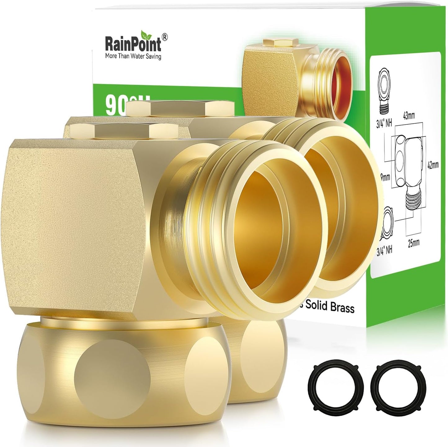 90 Degree Hose Elbow-360 Degree Swivel, 3/4" GHT Garden Hose Connector/Adapter, Solid Brass Water Hose Fittings for RV, Outdoor Faucet, Spigot,Easy Installation(2 Pack)