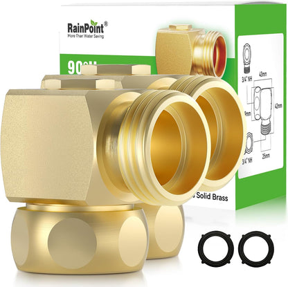 90 Degree Hose Elbow-360 Degree Swivel, 3/4" GHT Garden Hose Connector/Adapter, Solid Brass Water Hose Fittings for RV, Outdoor Faucet, Spigot,Easy Installation(2 Pack)