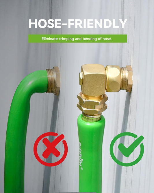 90 Degree Hose Elbow-360 Degree Swivel, 3/4" GHT Garden Hose Connector/Adapter, Solid Brass Water Hose Fittings for RV, Outdoor Faucet, Spigot,Easy Installation(2 Pack)