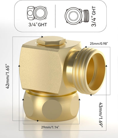 90 Degree Hose Elbow-360 Degree Swivel, 3/4" GHT Garden Hose Connector/Adapter, Solid Brass Water Hose Fittings for RV, Outdoor Faucet, Spigot,Easy Installation(2 Pack)
