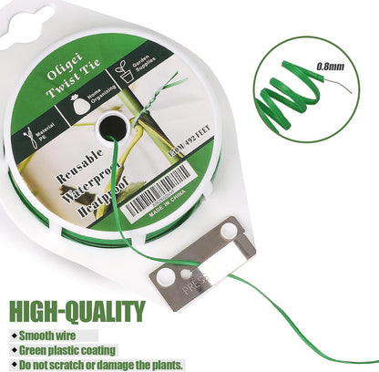 Green Garden Wire, Sturdy Plant Ties for Support with Cutter, 492FT/150m, Indoor, Outdoor, Home and Office Use