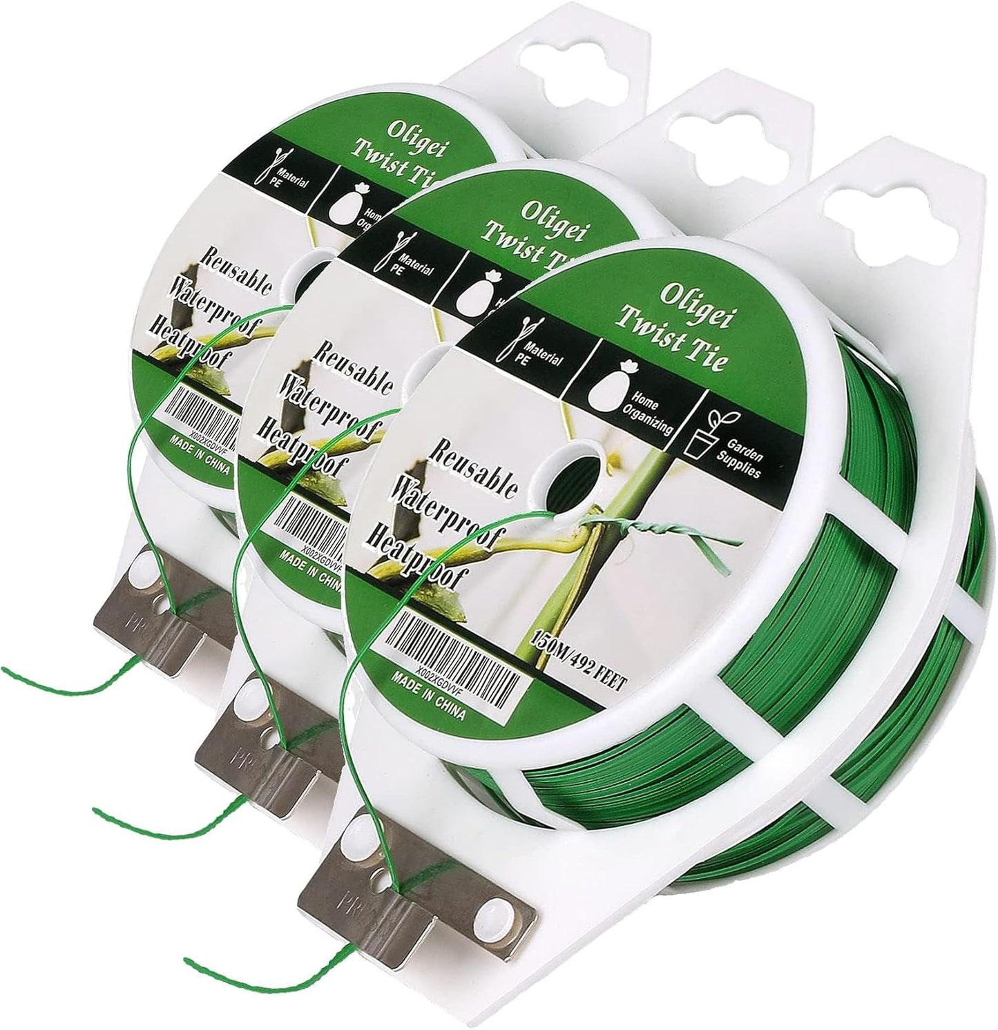 Green Garden Wire, Sturdy Plant Ties for Support with Cutter, 492FT/150m, Indoor, Outdoor, Home and Office Use