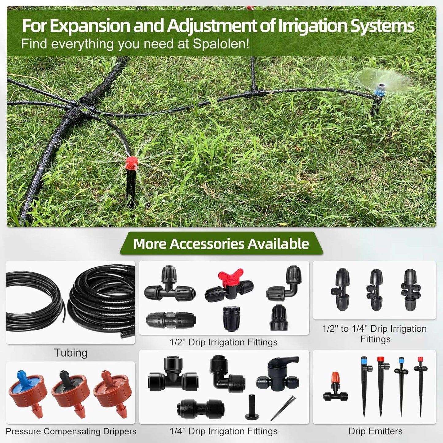45 Pack Quick Connect 1/4" Drip Tubing Irrigation Fittings Kit Universal 1/4'' Drip Irrigation Tubing Connectors Leak Free Fitting Set Includes 10 Tee 10 Coupling 10 Elbow 10 End Cap 5 Shut Off Valve