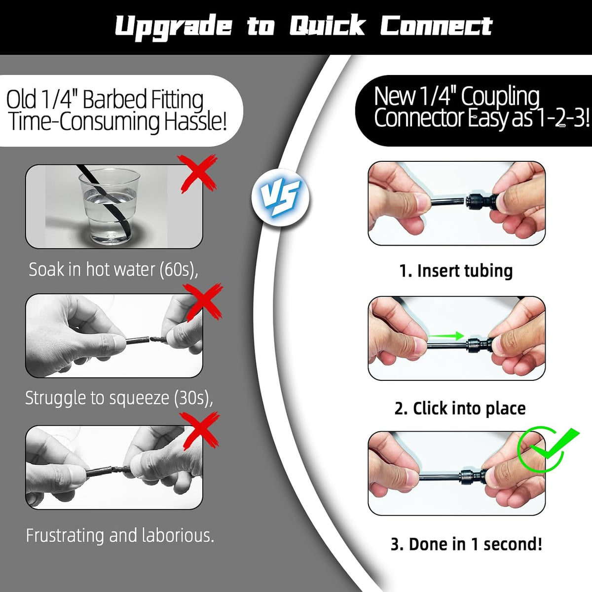 45 Pack Quick Connect 1/4" Drip Tubing Irrigation Fittings Kit Universal 1/4'' Drip Irrigation Tubing Connectors Leak Free Fitting Set Includes 10 Tee 10 Coupling 10 Elbow 10 End Cap 5 Shut Off Valve