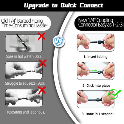 45 Pack Quick Connect 1/4" Drip Tubing Irrigation Fittings Kit Universal 1/4'' Drip Irrigation Tubing Connectors Leak Free Fitting Set Includes 10 Tee 10 Coupling 10 Elbow 10 End Cap 5 Shut Off Valve