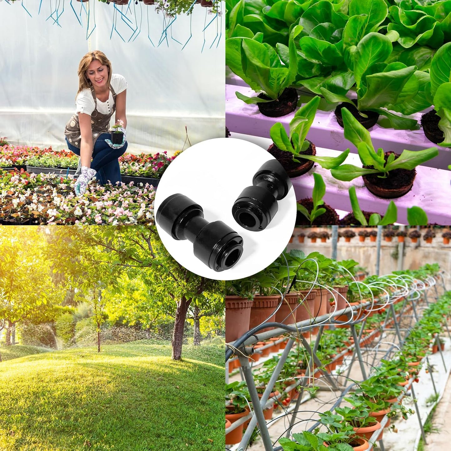 45 Pack Quick Connect 1/4" Drip Tubing Irrigation Fittings Kit Universal 1/4'' Drip Irrigation Tubing Connectors Leak Free Fitting Set Includes 10 Tee 10 Coupling 10 Elbow 10 End Cap 5 Shut Off Valve