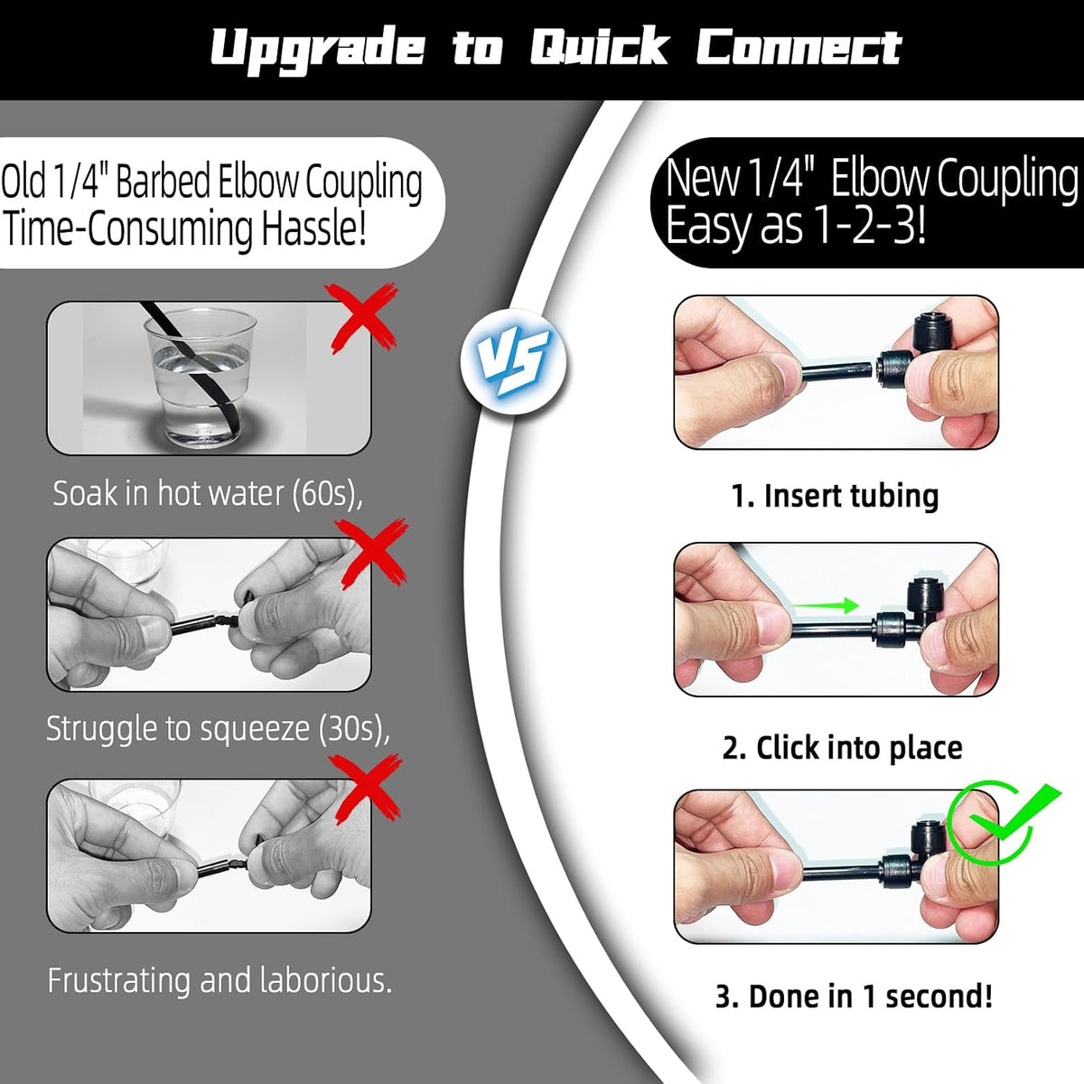 45 Pack Quick Connect 1/4" Drip Tubing Irrigation Fittings Kit Universal 1/4'' Drip Irrigation Tubing Connectors Leak Free Fitting Set Includes 10 Tee 10 Coupling 10 Elbow 10 End Cap 5 Shut Off Valve