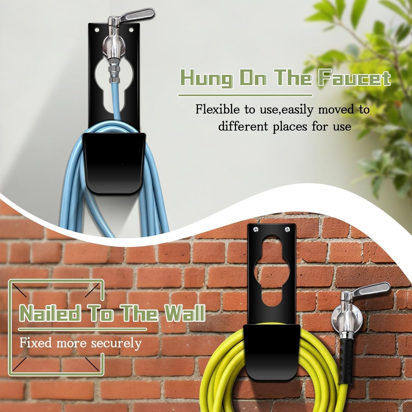 Hose Holder Wall Mount,Heavy Duty Garden Hose Hanger Reel Metal Hose Hooks Fit to100ft Expandable Watering Hose Storage