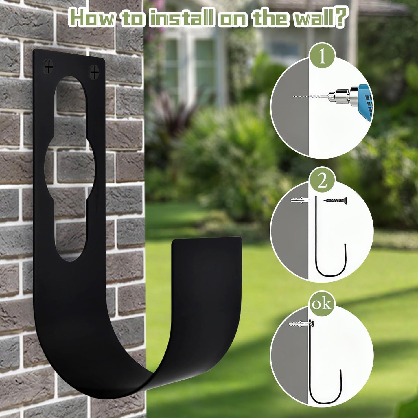 Hose Holder Wall Mount,Heavy Duty Garden Hose Hanger Reel Metal Hose Hooks Fit to100ft Expandable Watering Hose Storage