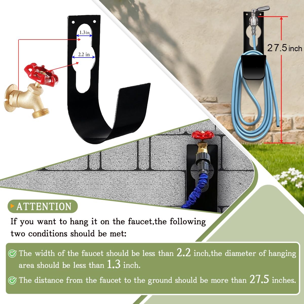 Hose Holder Wall Mount,Heavy Duty Garden Hose Hanger Reel Metal Hose Hooks Fit to100ft Expandable Watering Hose Storage