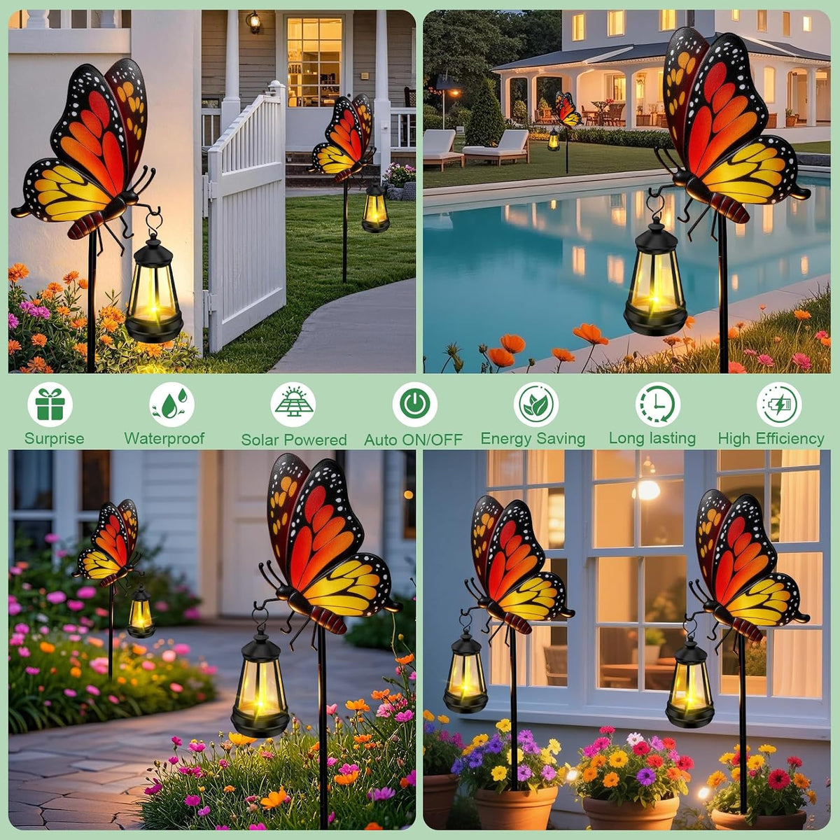 Solar Lights Outdoor 32.28in Garden Butterfly Stakes with Solar Lights