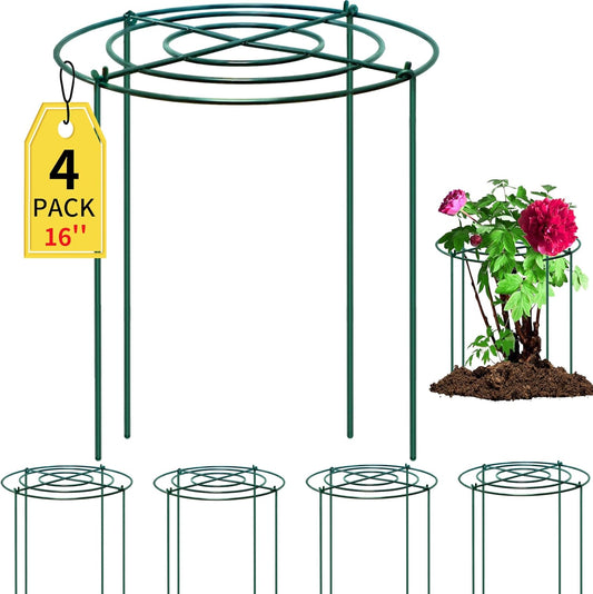 4pack Peony Cages and Supports, 10 x 16 Inch Four Legs Peony Cage, Heavy-Duty Peonies Support Cages, Peony Ring for Roses, Hydrangeas, Sage, Peonies, Cucumbers, Tomato