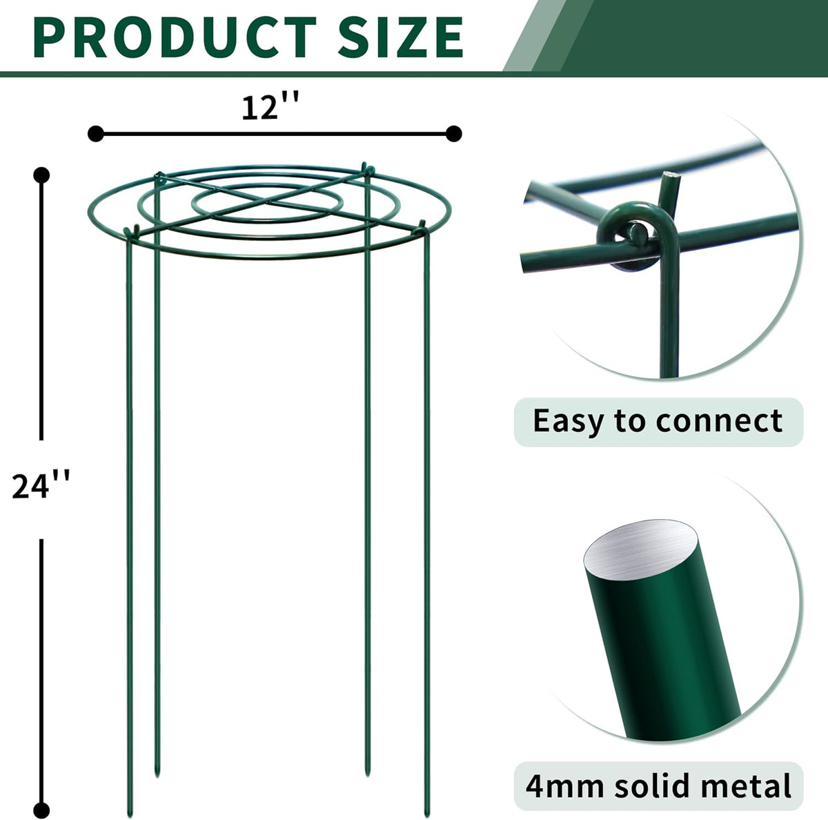 4pack Peony Cages and Supports, 10 x 16 Inch Four Legs Peony Cage, Heavy-Duty Peonies Support Cages, Peony Ring for Roses, Hydrangeas, Sage, Peonies, Cucumbers, Tomato