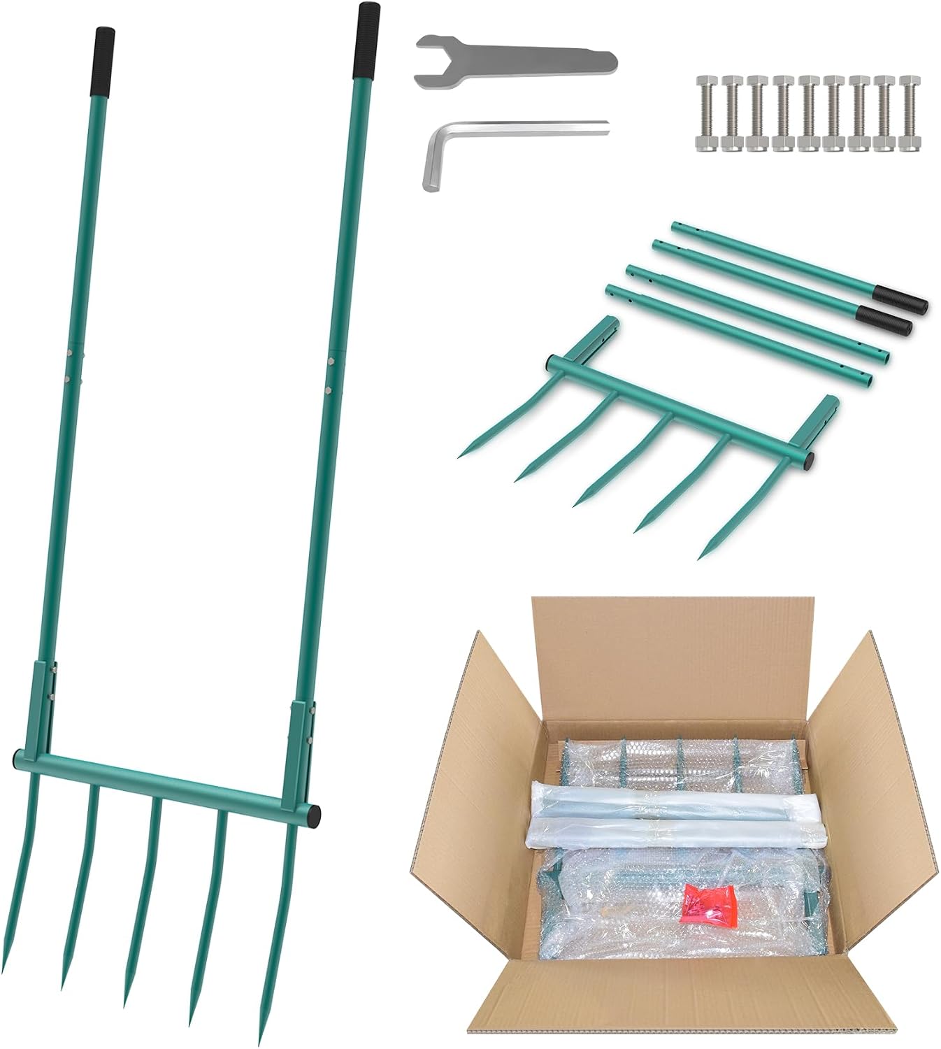 Broad Fork Garden Tool, 5 Tines Heavy-Duty U-Shaped Hand Tiller