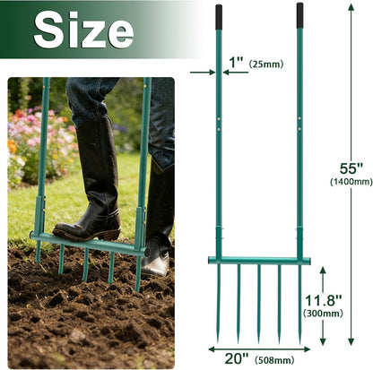 Broad Fork Garden Tool, 5 Tines Heavy-Duty U-Shaped Hand Tiller