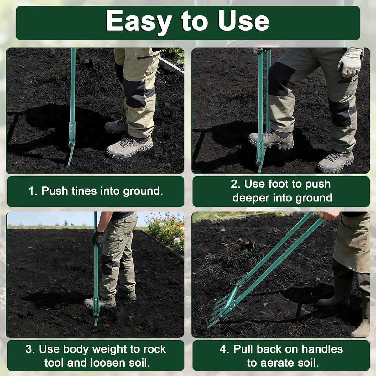 Broad Fork Garden Tool, 5 Tines Heavy-Duty U-Shaped Hand Tiller