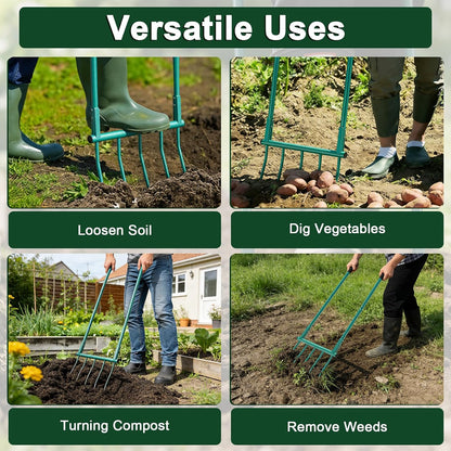 Broad Fork Garden Tool, 5 Tines Heavy-Duty U-Shaped Hand Tiller