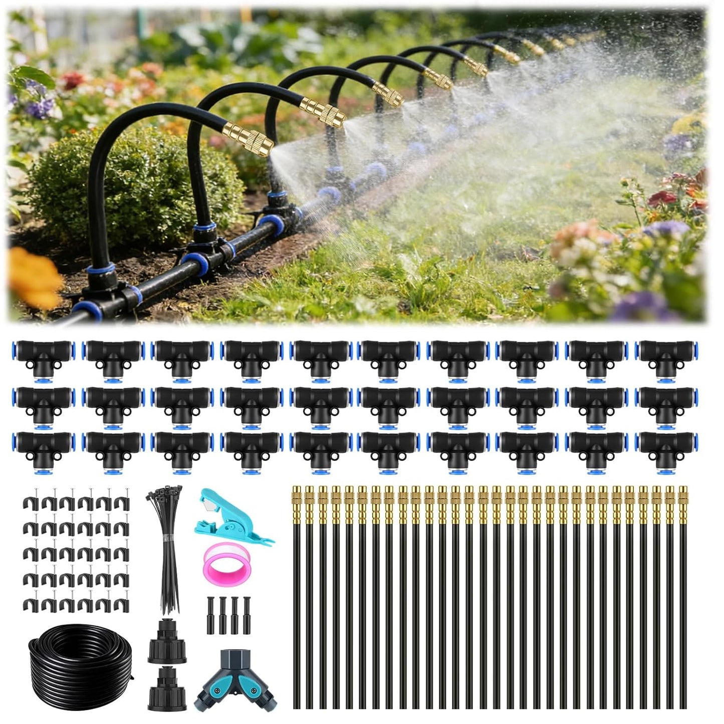 50FT Drip Irrigation System, 1/4" Garden Watering Misting System for Plant