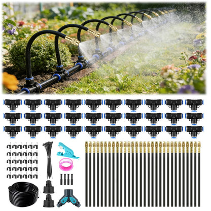 50FT Drip Irrigation System, 1/4" Garden Watering Misting System for Plant