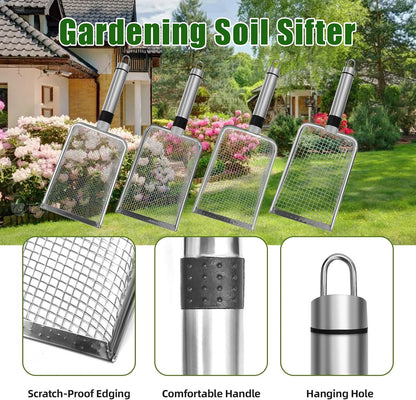 4 Pcs Gardening Soil Sifter, 5" W-Shape Garden Sieve Sifter with Handle (2/2.8/3.8/5 mm Mesh), Portable Gardening Sifter for Gradening Sand Soil Dirt Compost