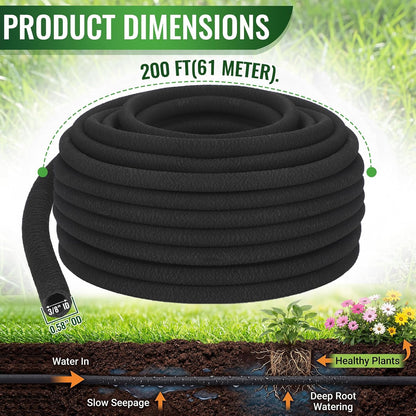 50 ft Soaker Hose 3/8" ID x 0.58" OD Drip Irrigation Hose Tubing Porous Black Drip Irrigation Line for Watering, Garden, Vegetable Planters, Borders, Lawns, and Yard
