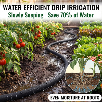 50 ft Soaker Hose 3/8" ID x 0.58" OD Drip Irrigation Hose Tubing Porous Black Drip Irrigation Line for Watering, Garden, Vegetable Planters, Borders, Lawns, and Yard
