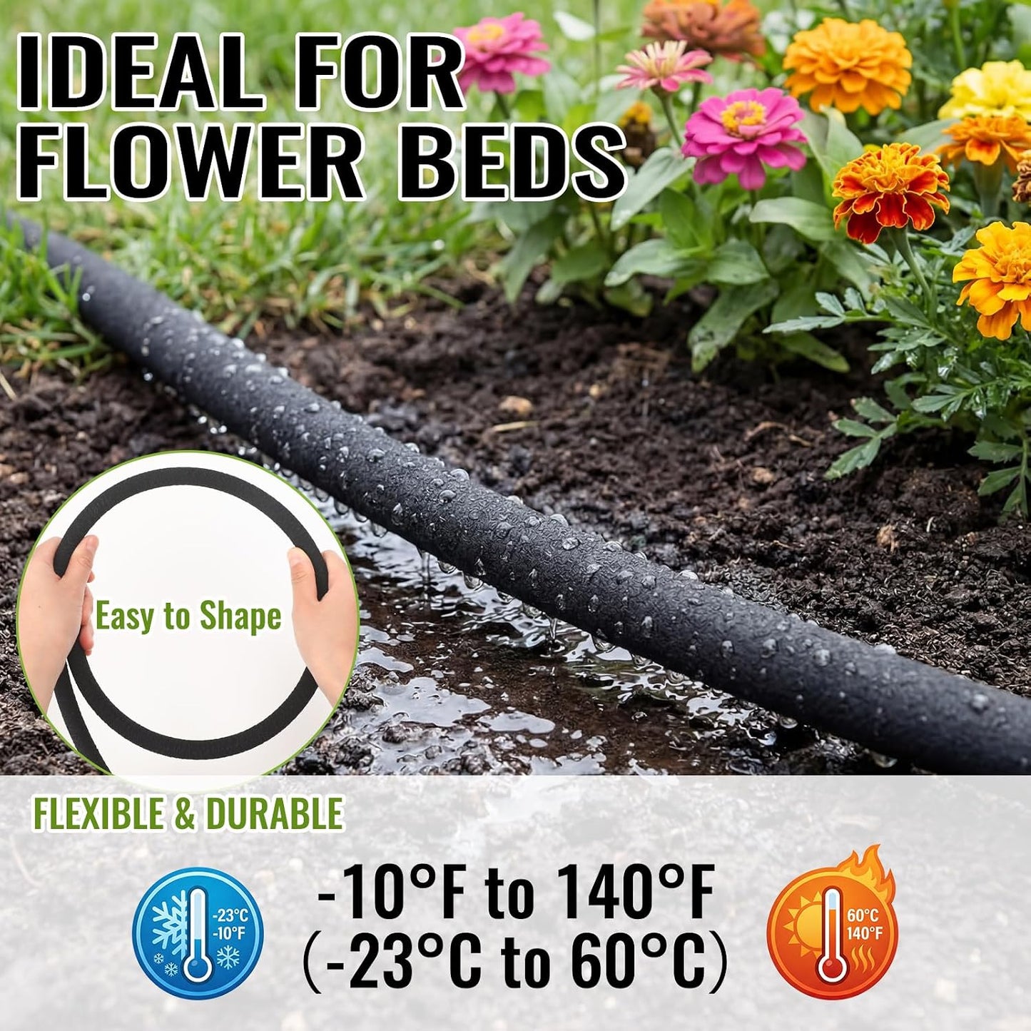 50 ft Soaker Hose 3/8" ID x 0.58" OD Drip Irrigation Hose Tubing Porous Black Drip Irrigation Line for Watering, Garden, Vegetable Planters, Borders, Lawns, and Yard