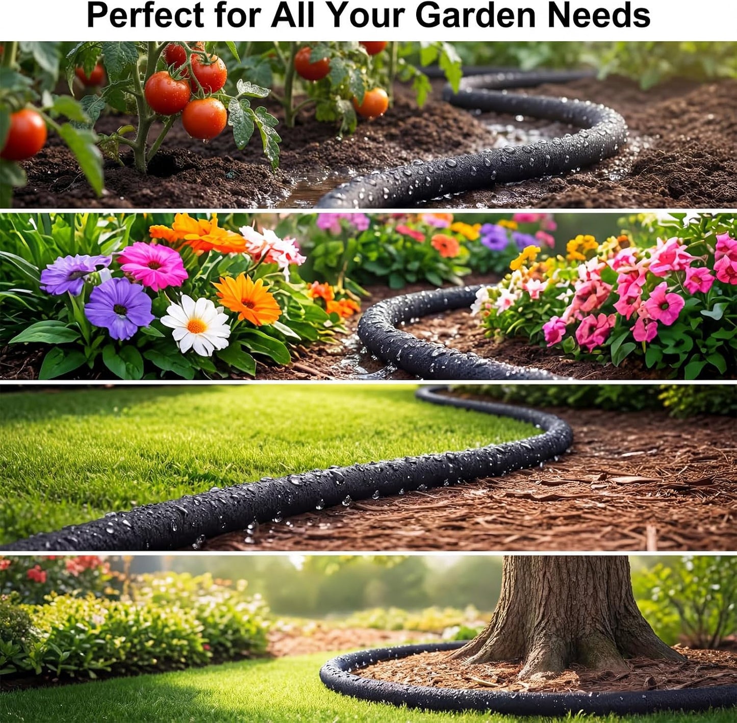 50 ft Soaker Hose 3/8" ID x 0.58" OD Drip Irrigation Hose Tubing Porous Black Drip Irrigation Line for Watering, Garden, Vegetable Planters, Borders, Lawns, and Yard
