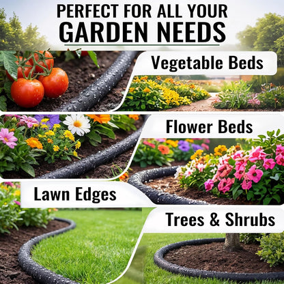 50 ft Soaker Hose 3/8" ID x 0.58" OD Drip Irrigation Hose Tubing Porous Black Drip Irrigation Line for Watering, Garden, Vegetable Planters, Borders, Lawns, and Yard
