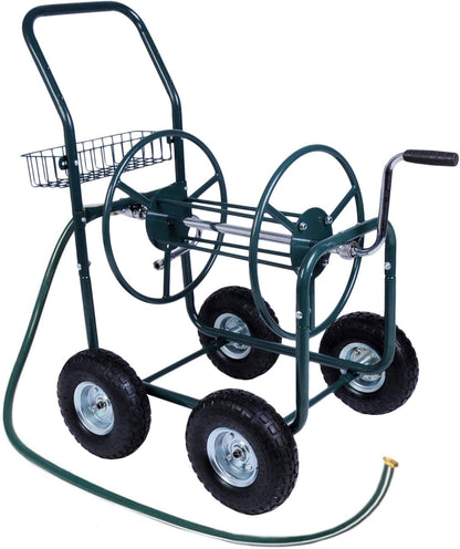 Garden Hose Reel Cart with Anti-rust Paint, Hosemobile Water Hose Reel with Wheels, Storage Basket Holds 250 Feet of 5/8 Inch Hose for Lawn Patio Gardening Task (Metal Grey)