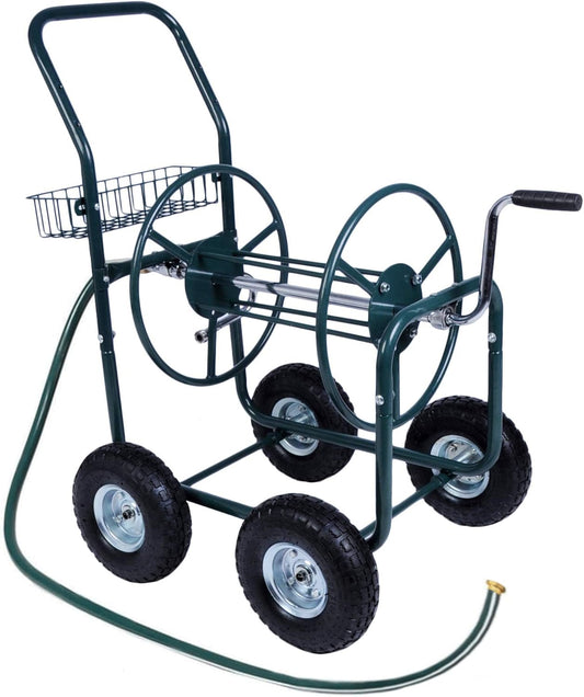Garden Hose Reel Cart with Anti-rust Paint, Hosemobile Water Hose Reel with Wheels, Storage Basket Holds 250 Feet of 5/8 Inch Hose for Lawn Patio Gardening Task (Metal Grey)