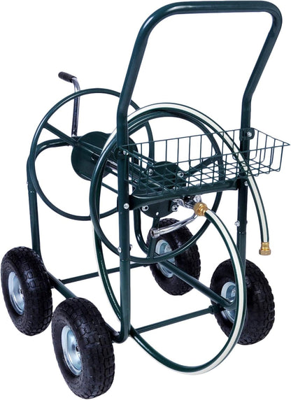 Garden Hose Reel Cart with Anti-rust Paint, Hosemobile Water Hose Reel with Wheels, Storage Basket Holds 250 Feet of 5/8 Inch Hose for Lawn Patio Gardening Task (Metal Grey)