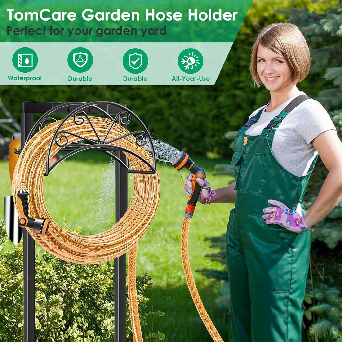 Garden Hose Holder, Heavy Duty Stand for 160FT Hose with 4 Spikes