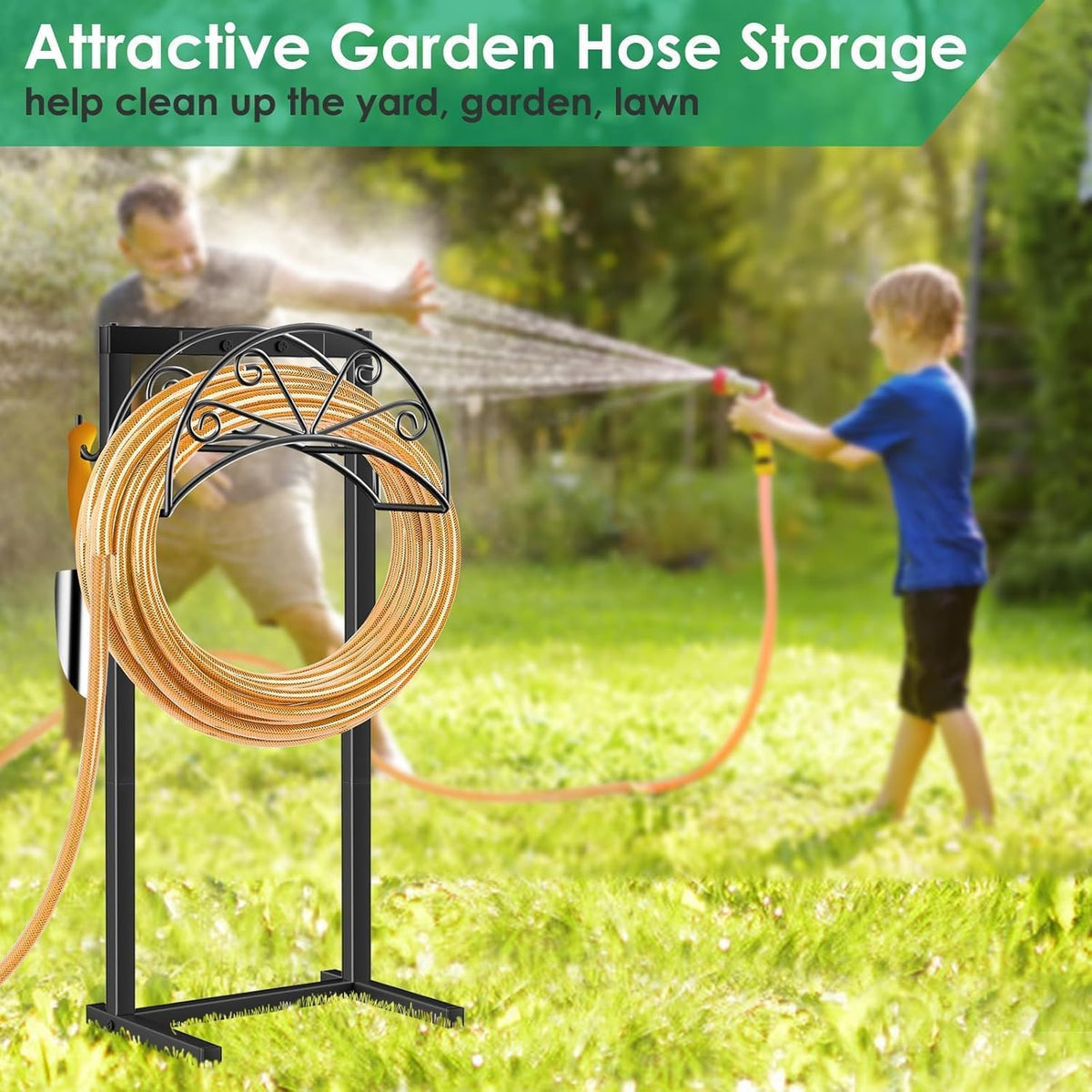 Garden Hose Holder, Heavy Duty Stand for 160FT Hose with 4 Spikes