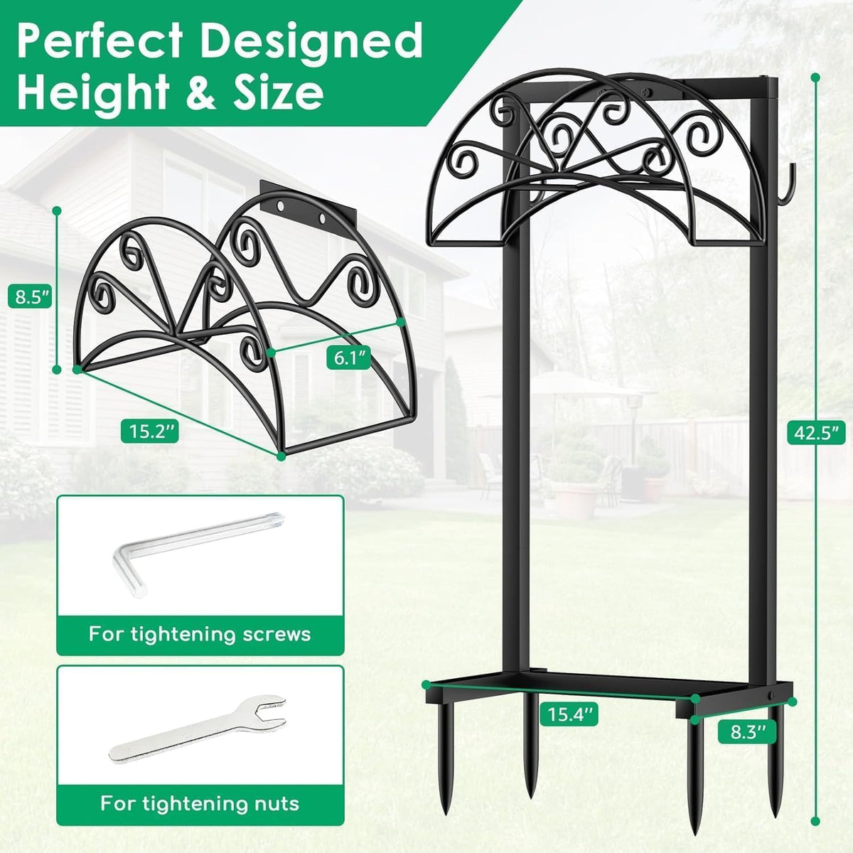 Garden Hose Holder, Heavy Duty Stand for 160FT Hose with 4 Spikes