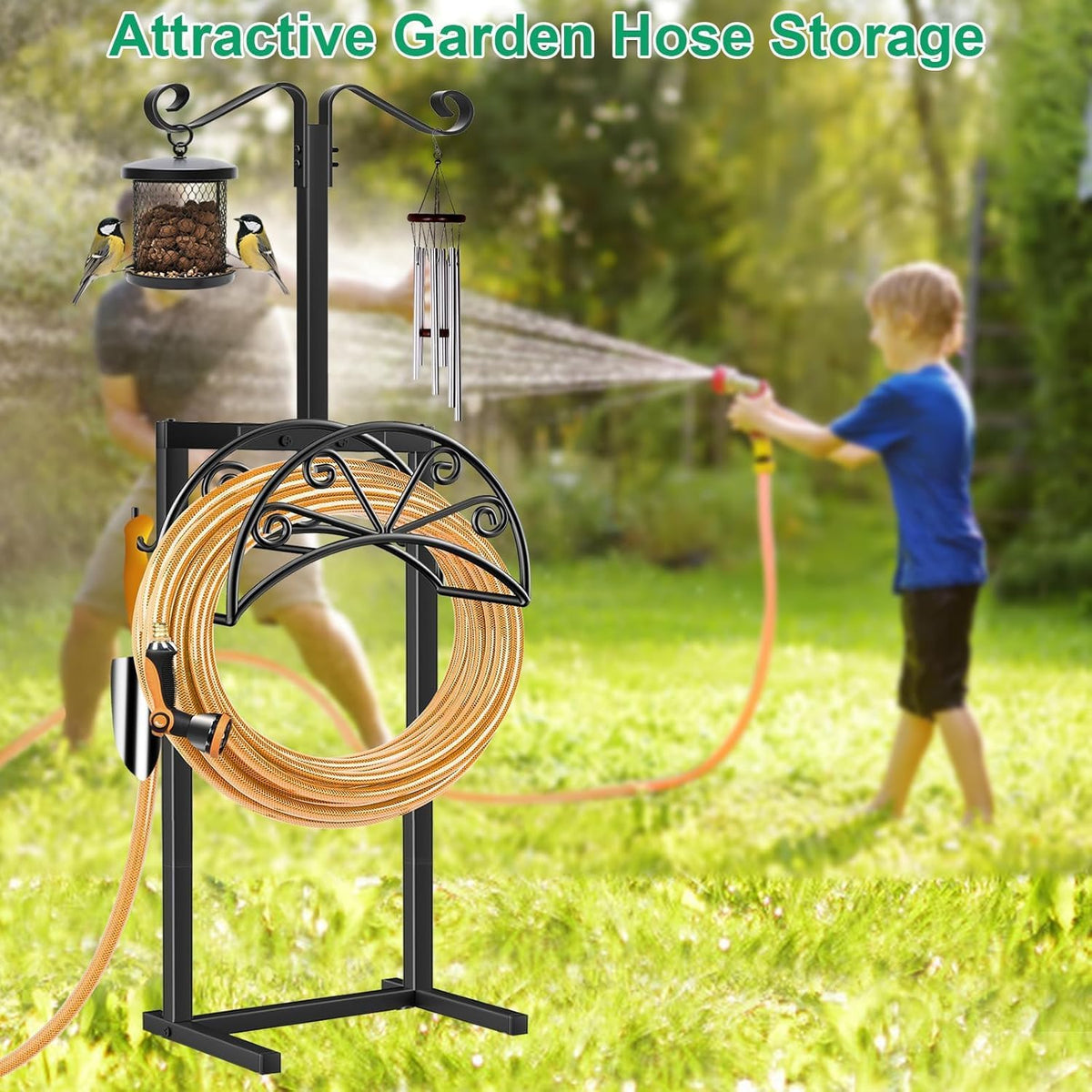 Garden Hose Holder, Heavy Duty Stand for 160FT Hose with 4 Spikes