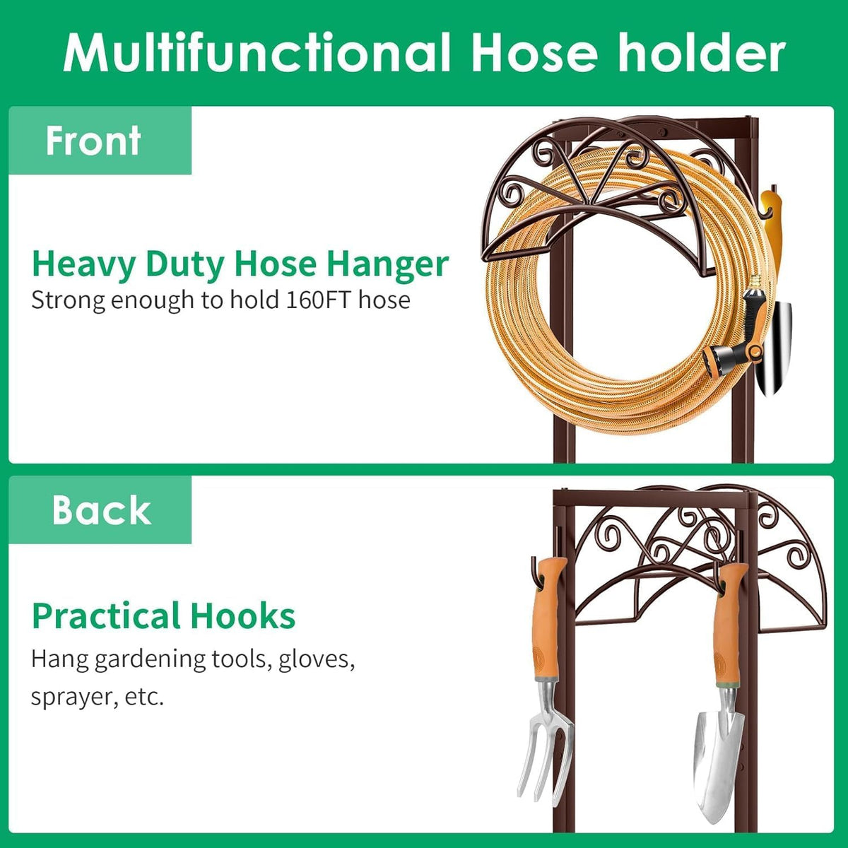 Garden Hose Holder, Heavy Duty Stand for 160FT Hose with 4 Spikes