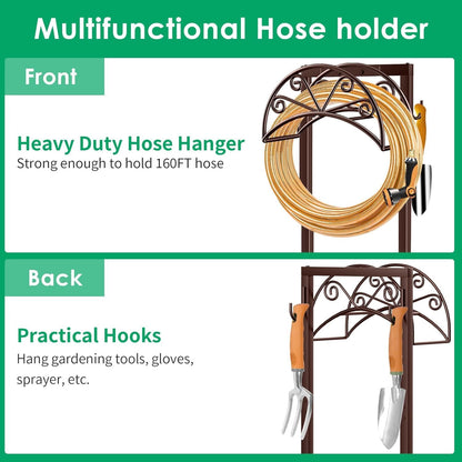Garden Hose Holder, Heavy Duty Stand for 160FT Hose with 4 Spikes