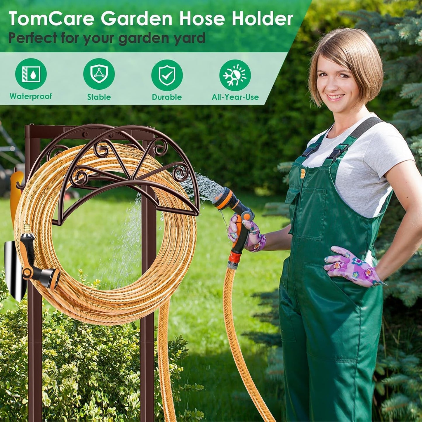 Garden Hose Holder, Heavy Duty Stand for 160FT Hose with 4 Spikes