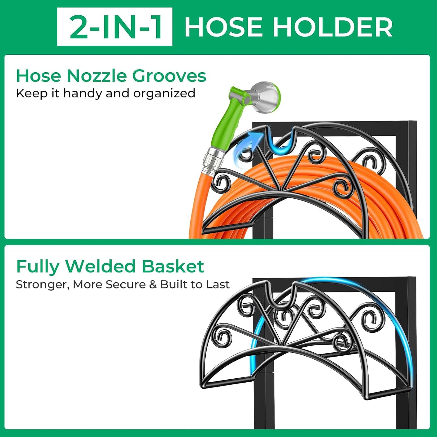 Garden Hose Holder, Heavy Duty Stand for 160FT Hose with 4 Spikes