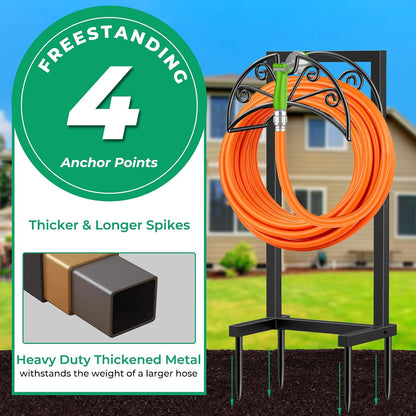 Garden Hose Holder, Heavy Duty Stand for 160FT Hose with 4 Spikes